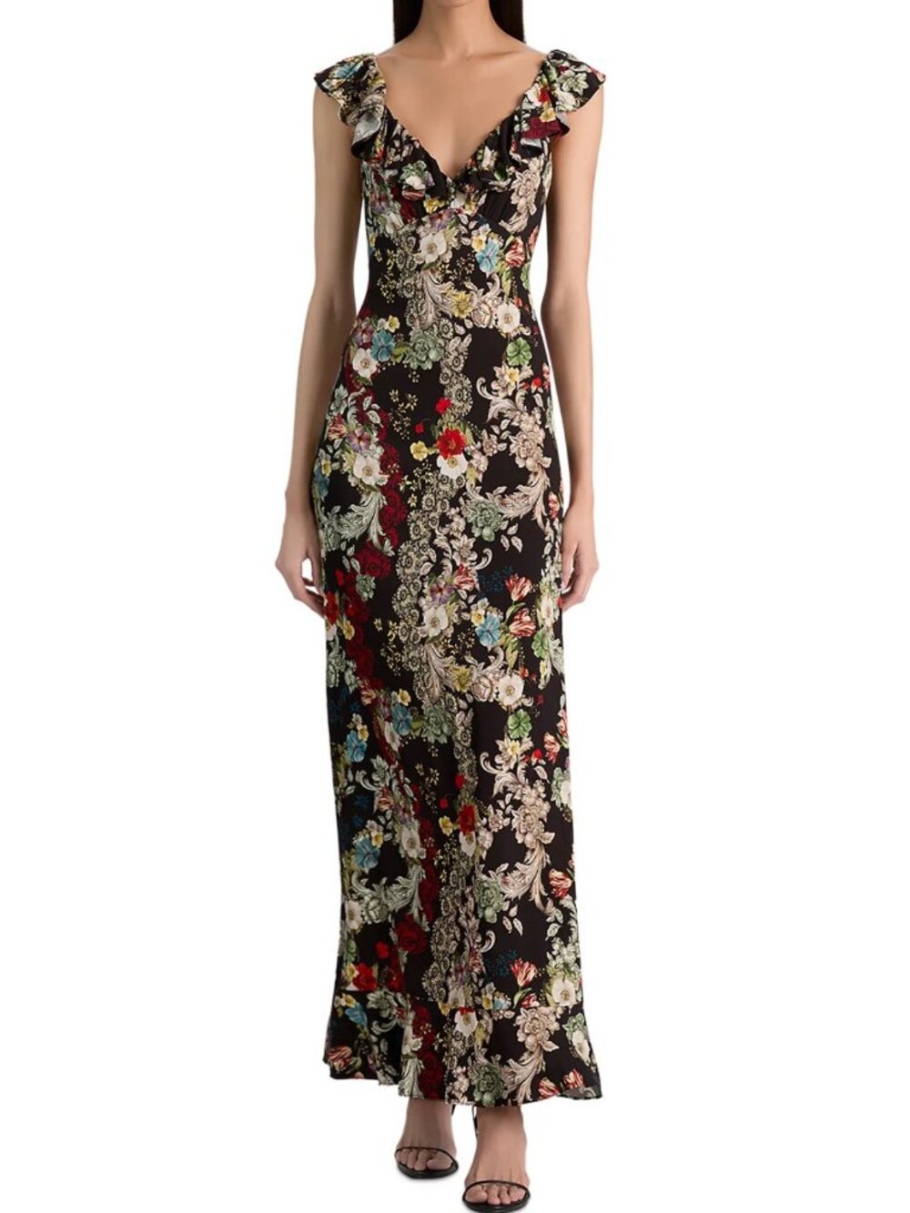 Alice and Olivia Gemma Button Front Ruffle Maxi Dress